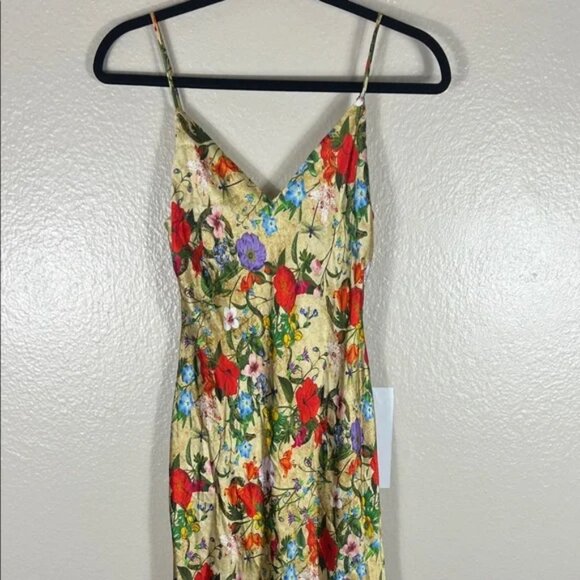 L'AGENCE Serita Maxi Silk Dress in Yellow Multi Vintage Botanical - Picture 1 of 8